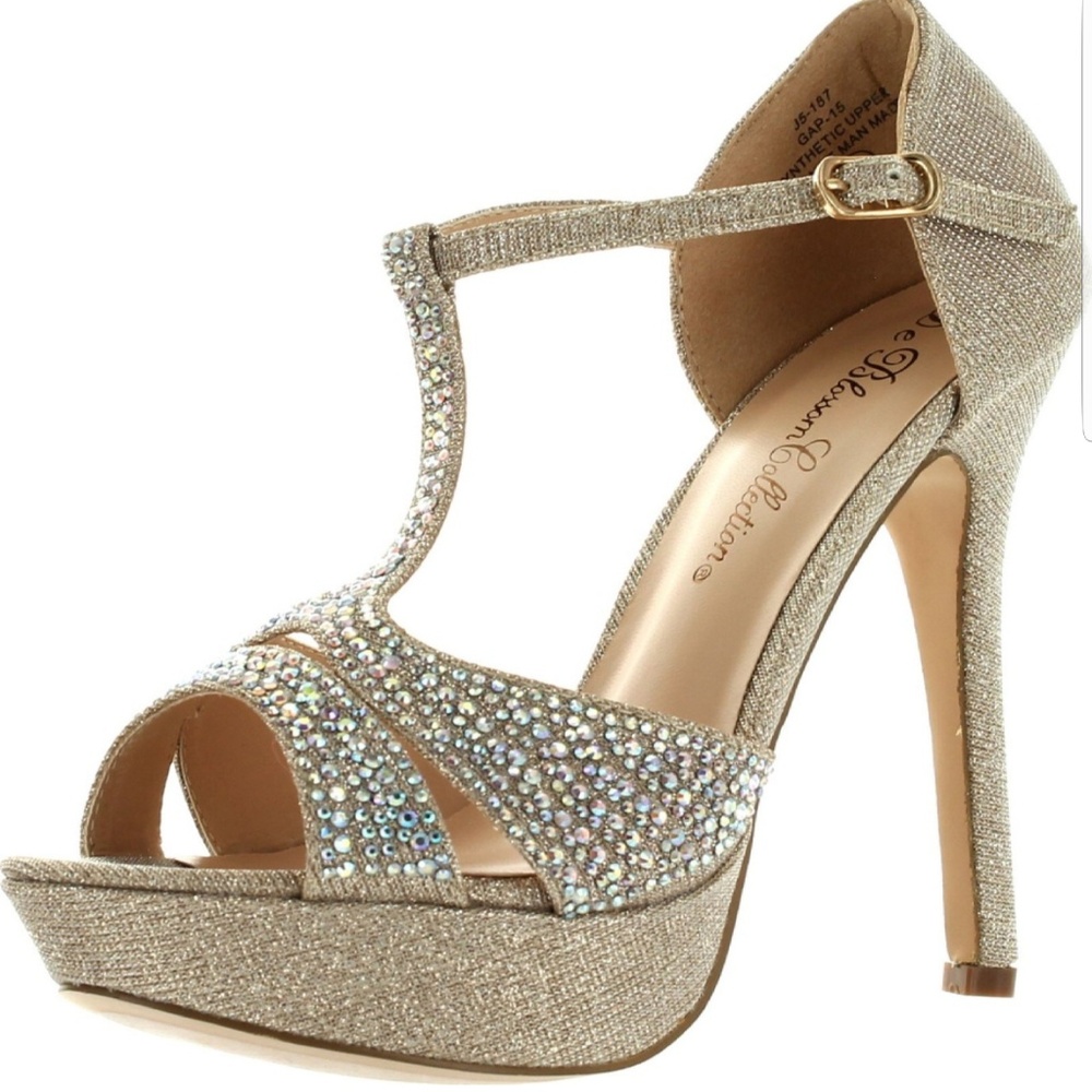 De Blossom T strap nude sparkle dress pumps